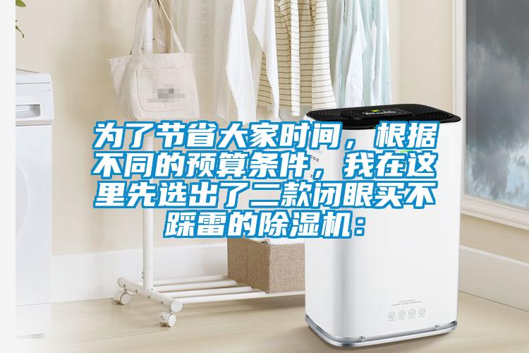 為了節省大家時間，根據不同的預算條件，我在這里先選出了二款閉眼買不踩雷的除濕機：